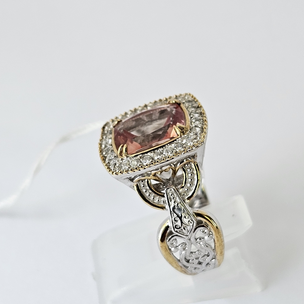 Natural Morganite & Diamond Palladium Sterling Silver 18k Ring Size 7.5! NEW - Picture 6 of 15